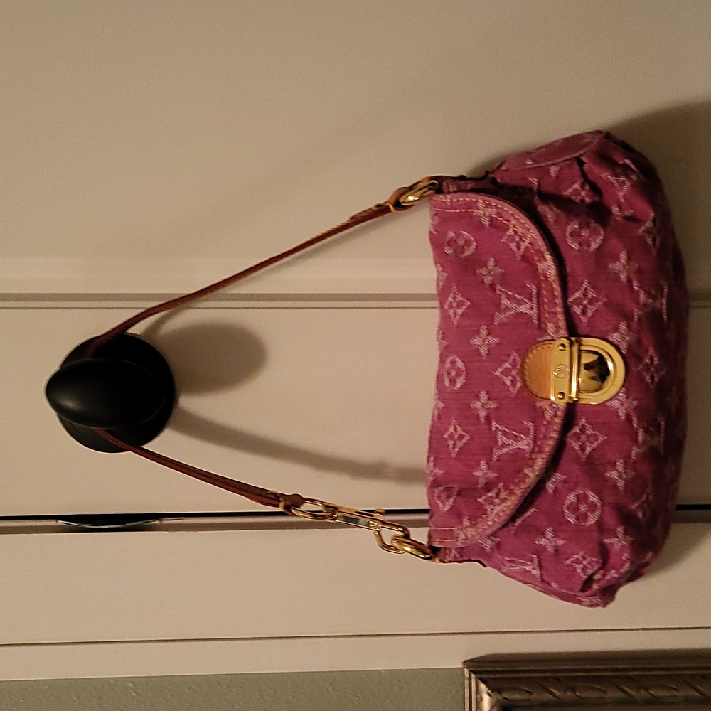 Authentic Louis Vuitton Pink Monogram Denim Mini Pleaty